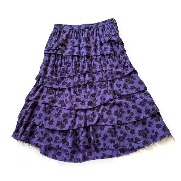 COMME DES GARÇONS Tricot  Floral Print Wool Tiered Midi Skirt - Picture 5 of 14